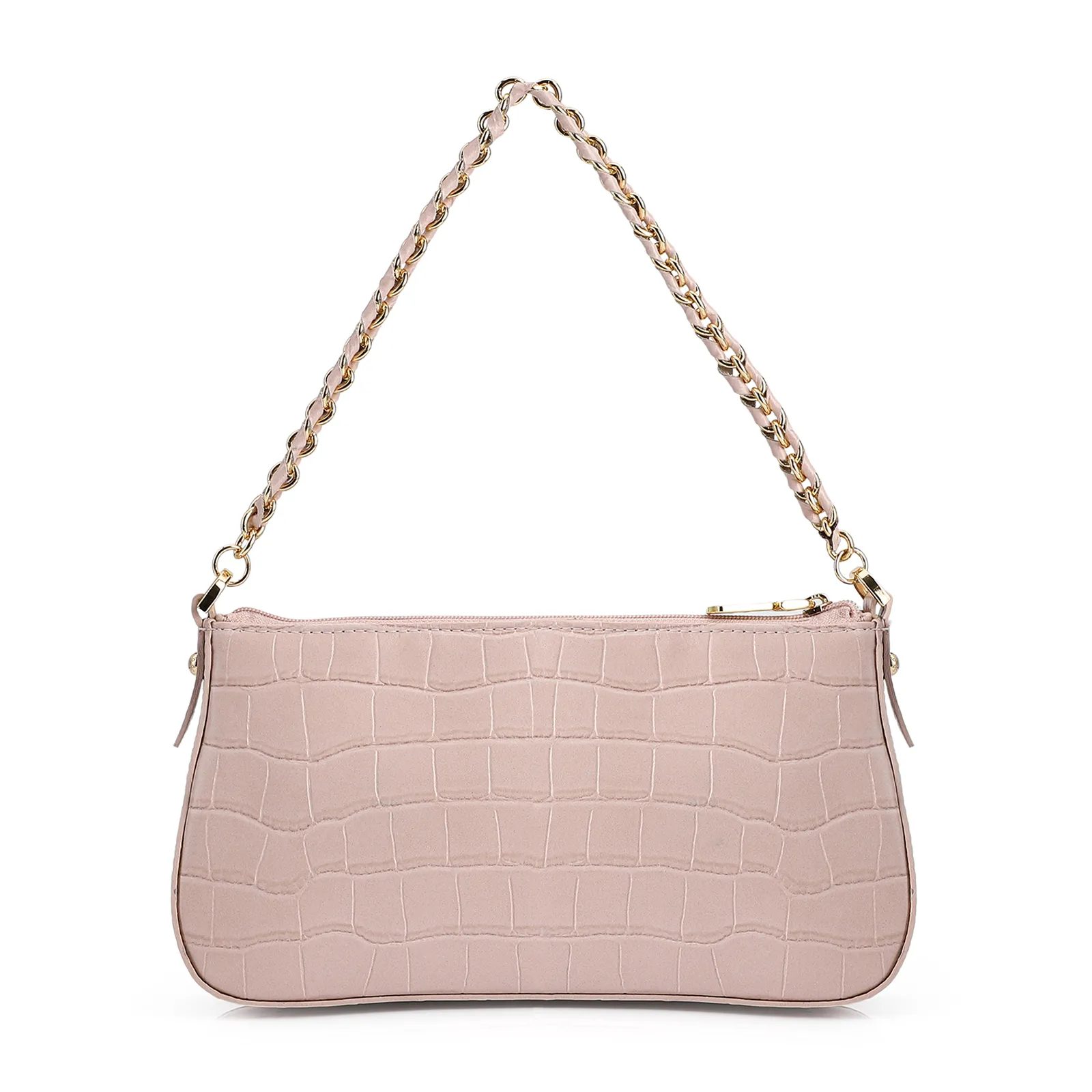 Bolsa De Ombro Couro Croco Rosa