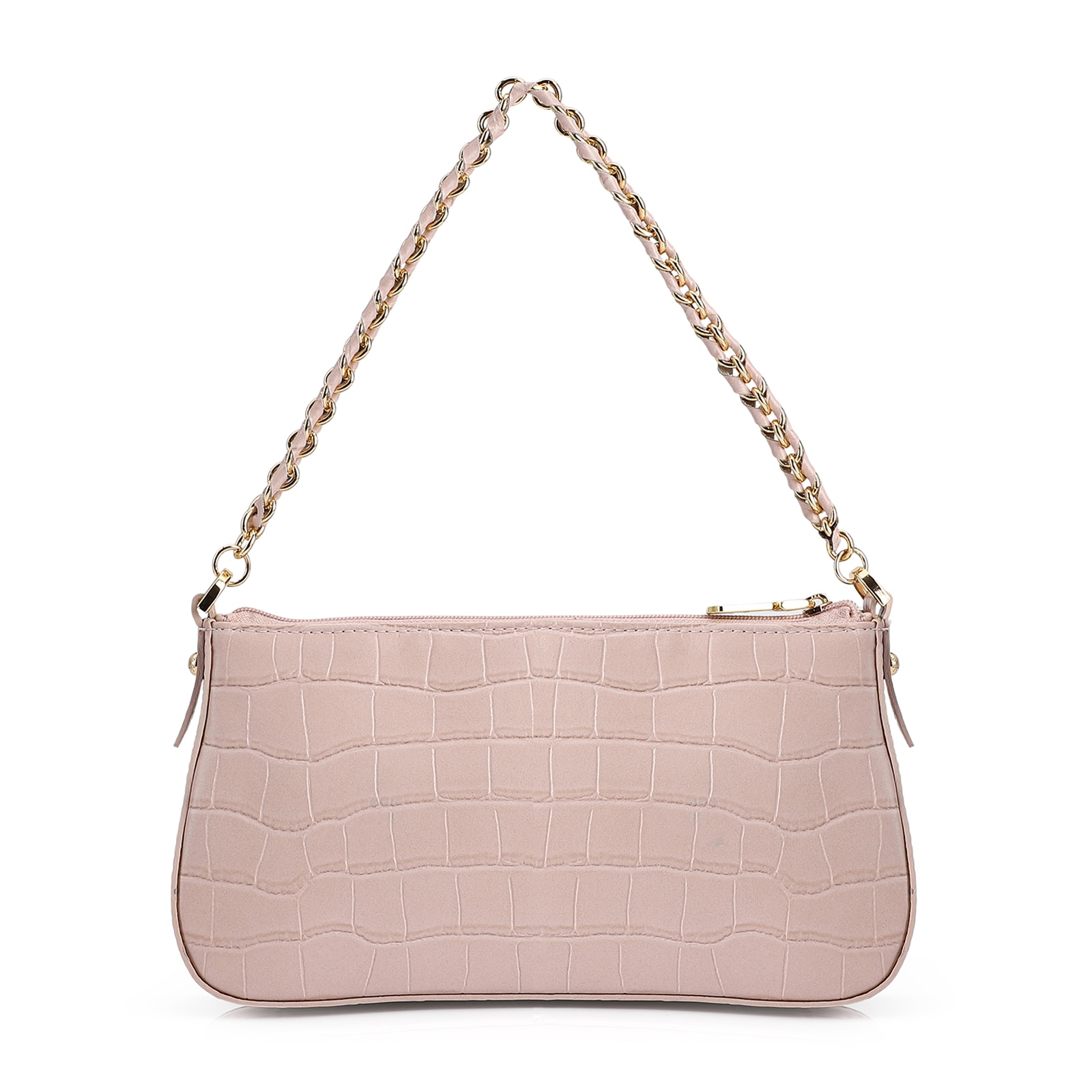 Bolsa De Ombro Couro Croco Rosa