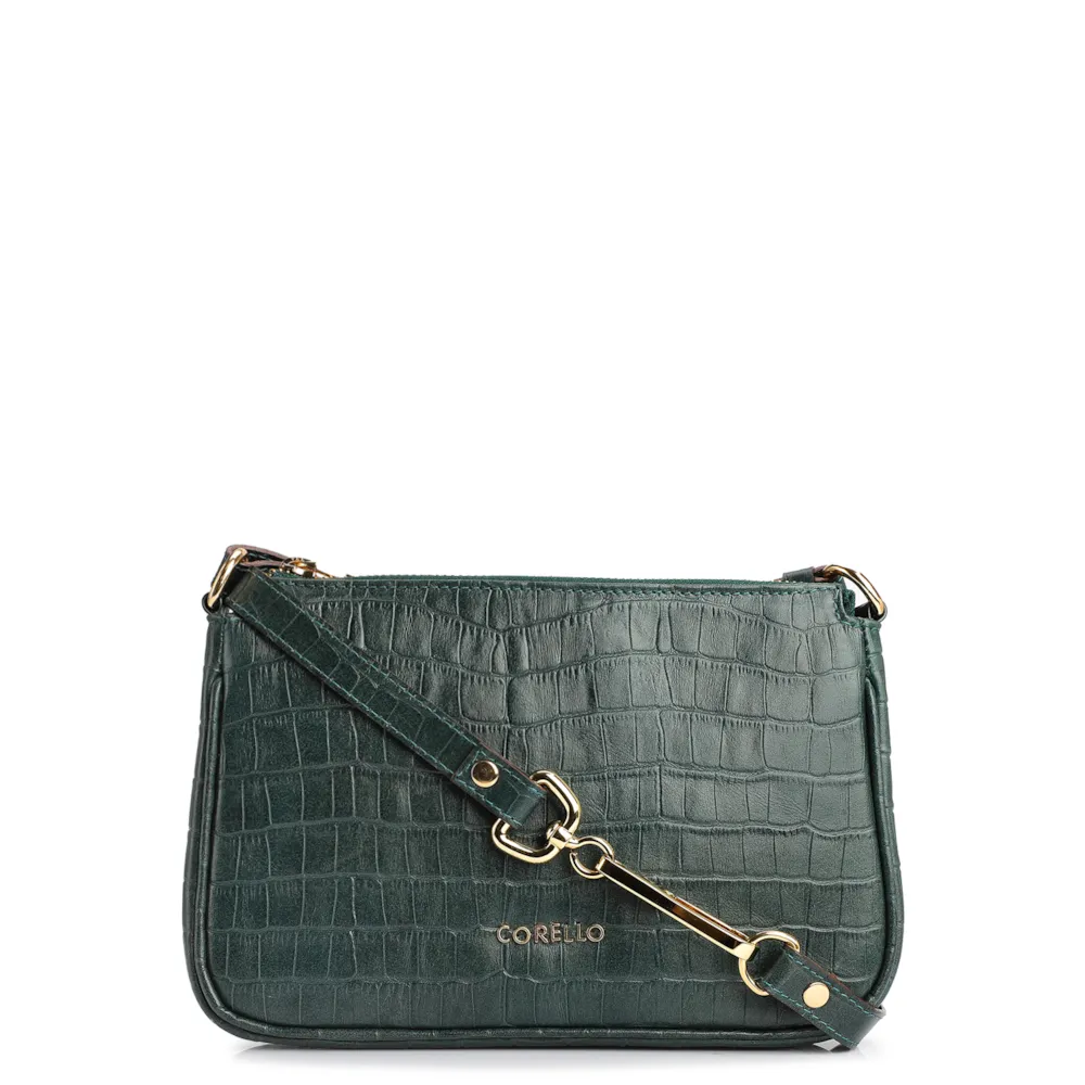 Bolsa De Ombro Couro Croco Verde