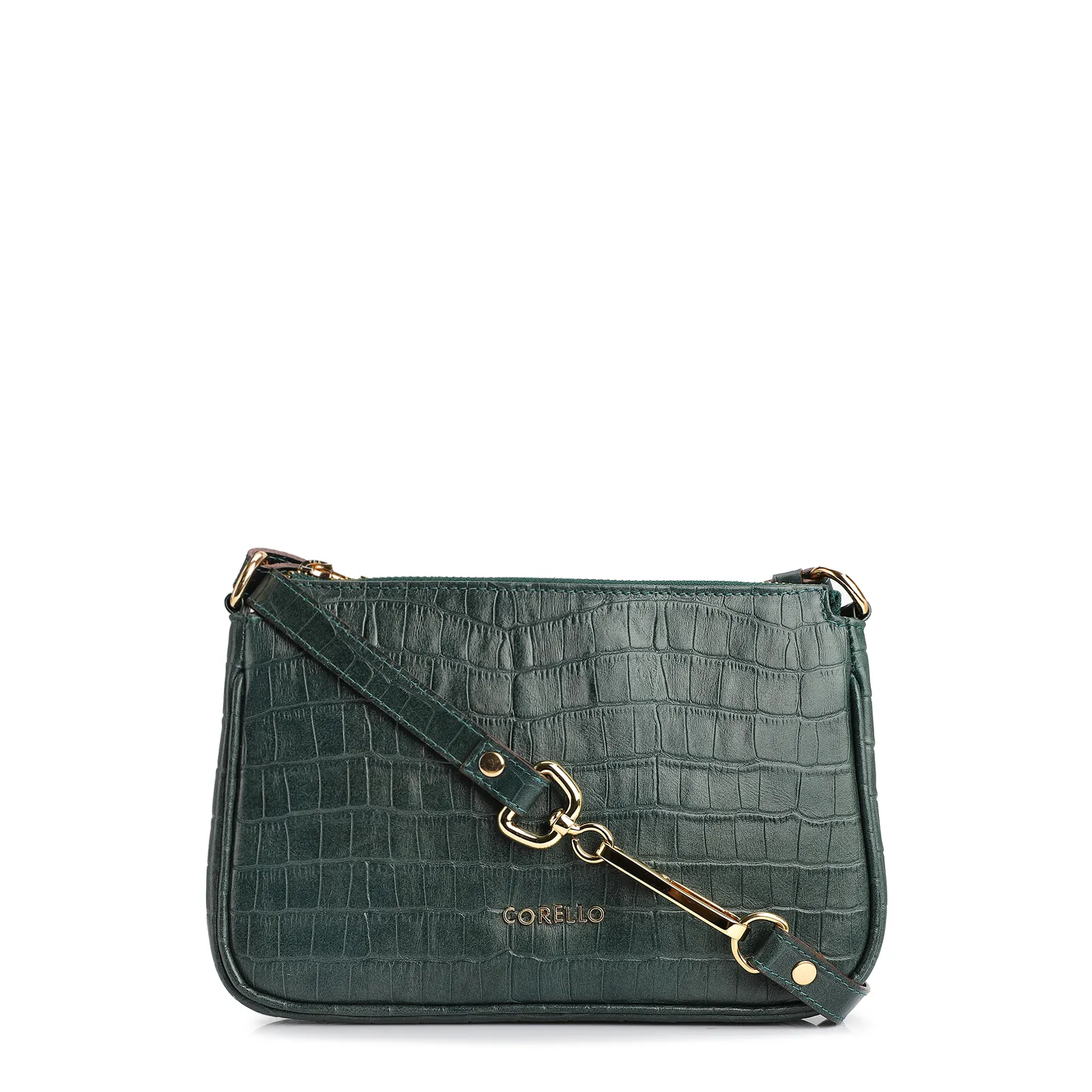 Bolsa De Ombro Couro Croco Verde