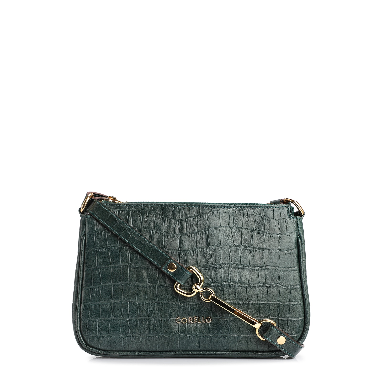 Bolsa De Ombro Couro Croco Verde