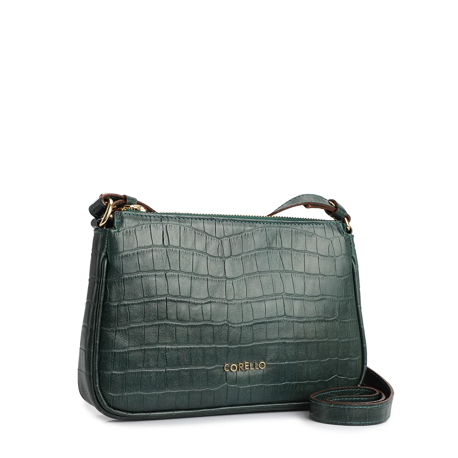 Bolsa De Ombro Couro Croco Verde