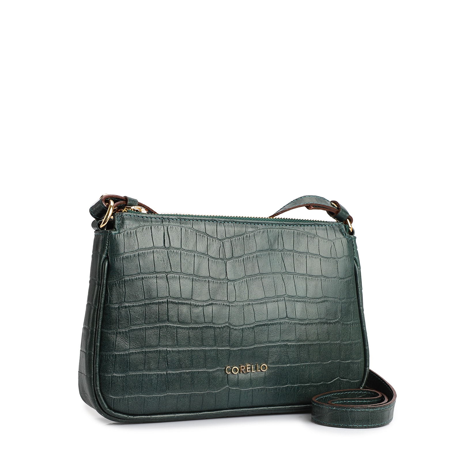 Bolsa De Ombro Couro Croco Verde