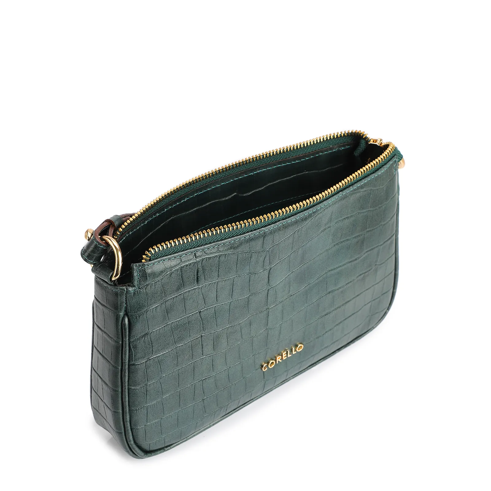 Bolsa De Ombro Couro Croco Verde