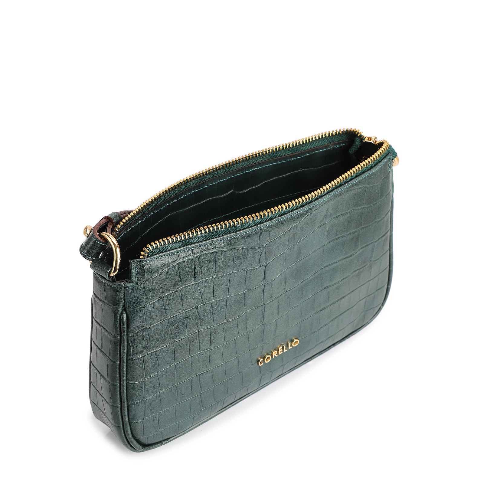 Bolsa De Ombro Couro Croco Verde
