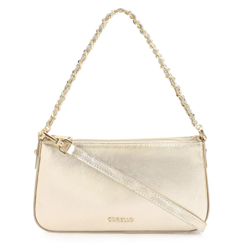 Bolsa De Ombro Couro Dourado