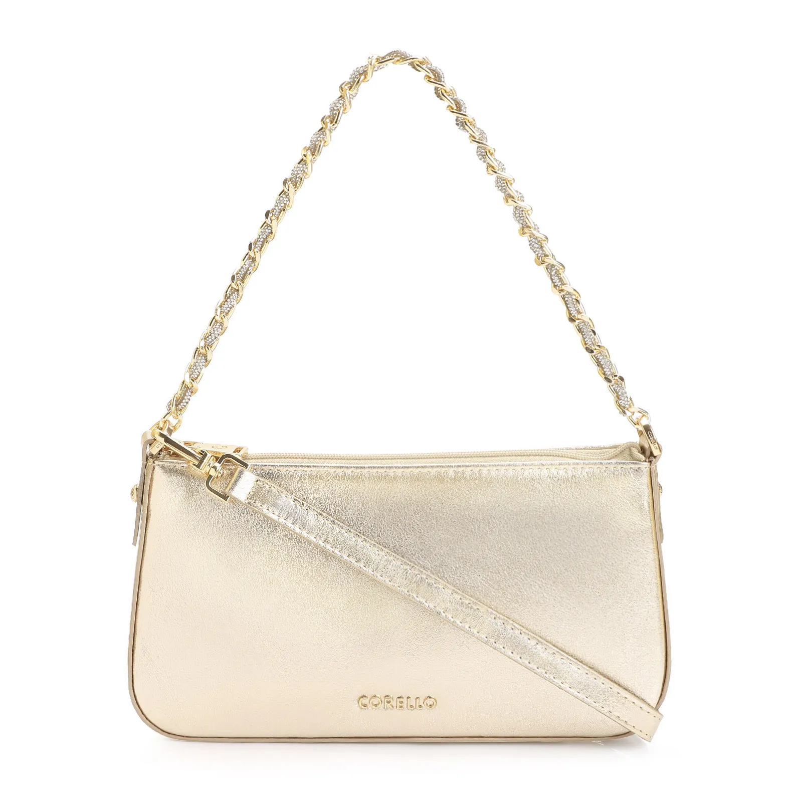 Bolsa De Ombro Couro Dourado