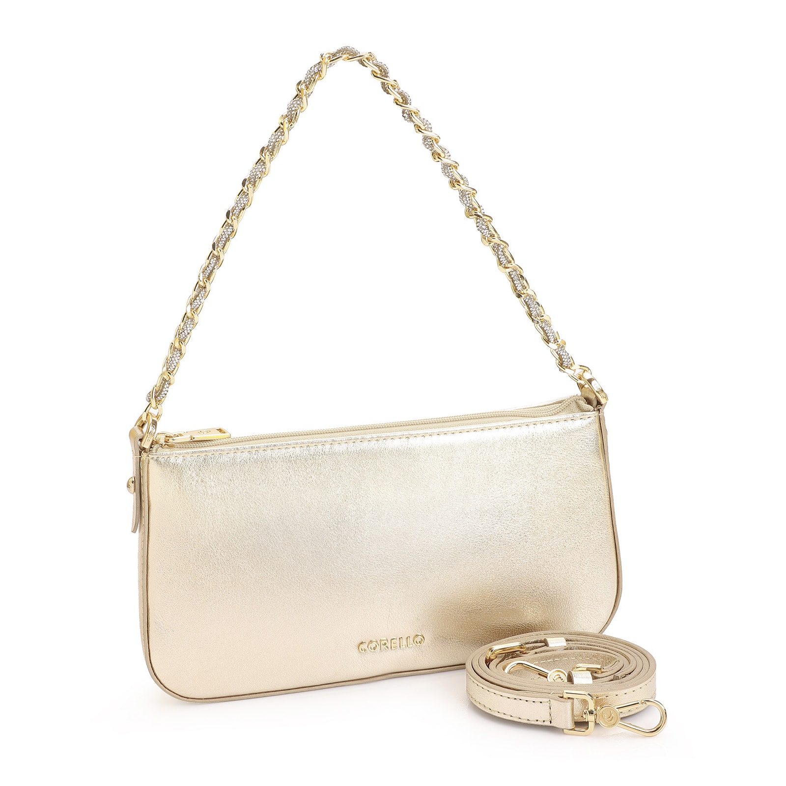 Bolsa De Ombro Couro Dourado
