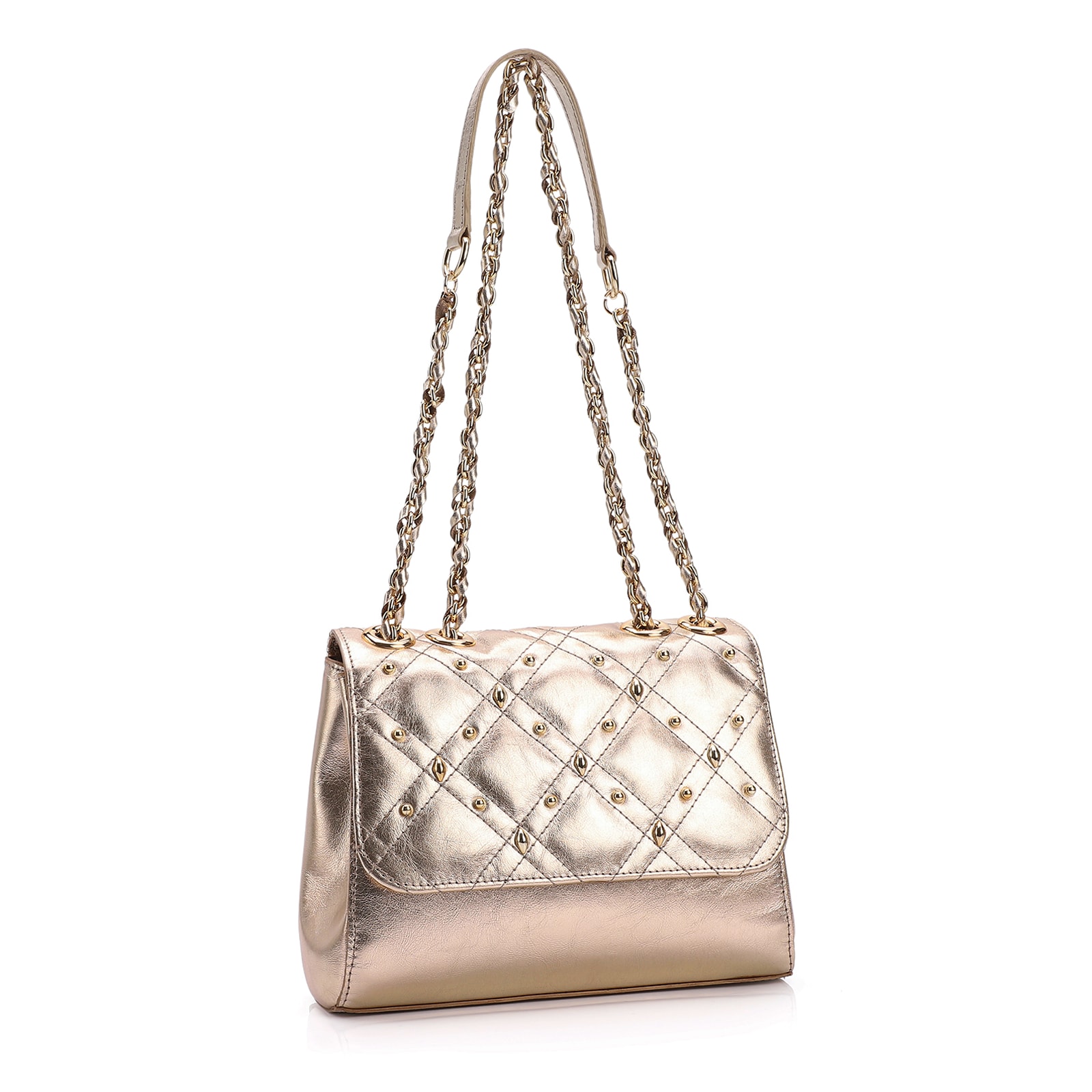 Bolsa De Ombro Couro Dourado