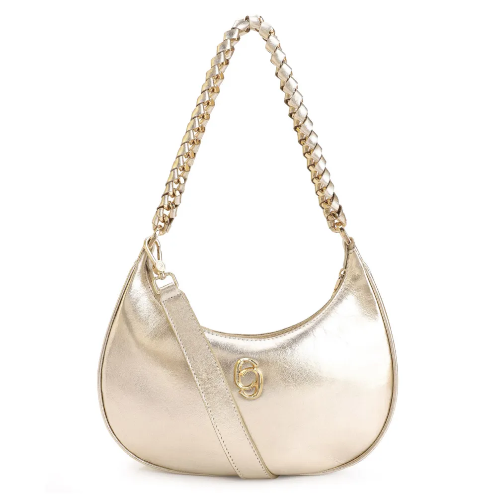 Bolsa De Ombro Couro Dourado