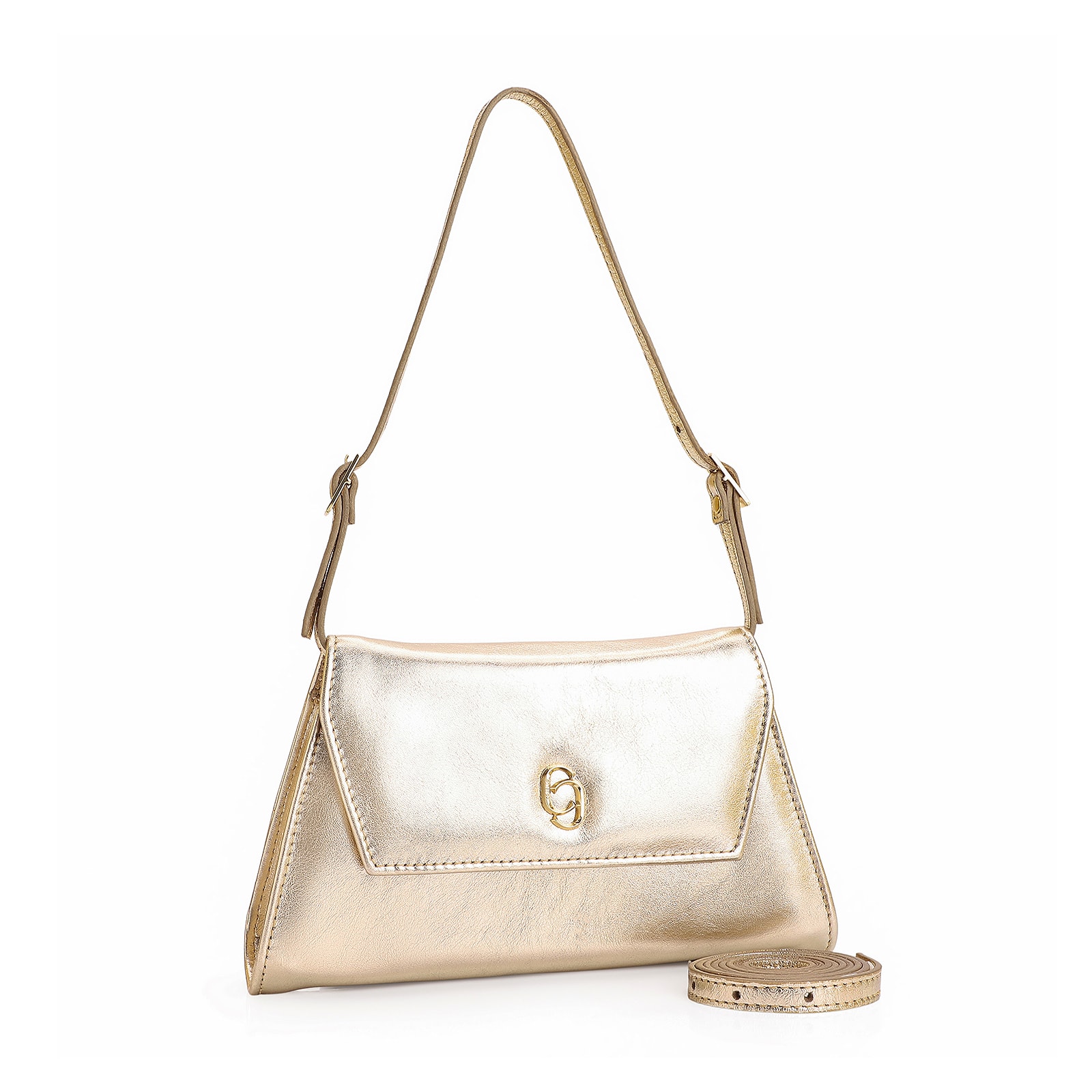 Bolsa De Ombro Couro Dourado