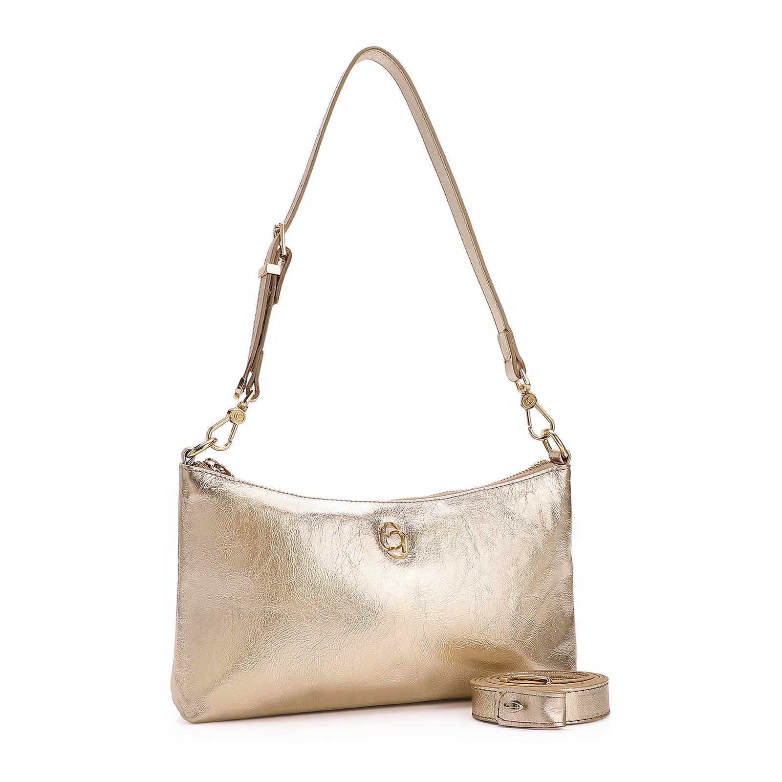 Bolsa De Ombro Couro Dourado