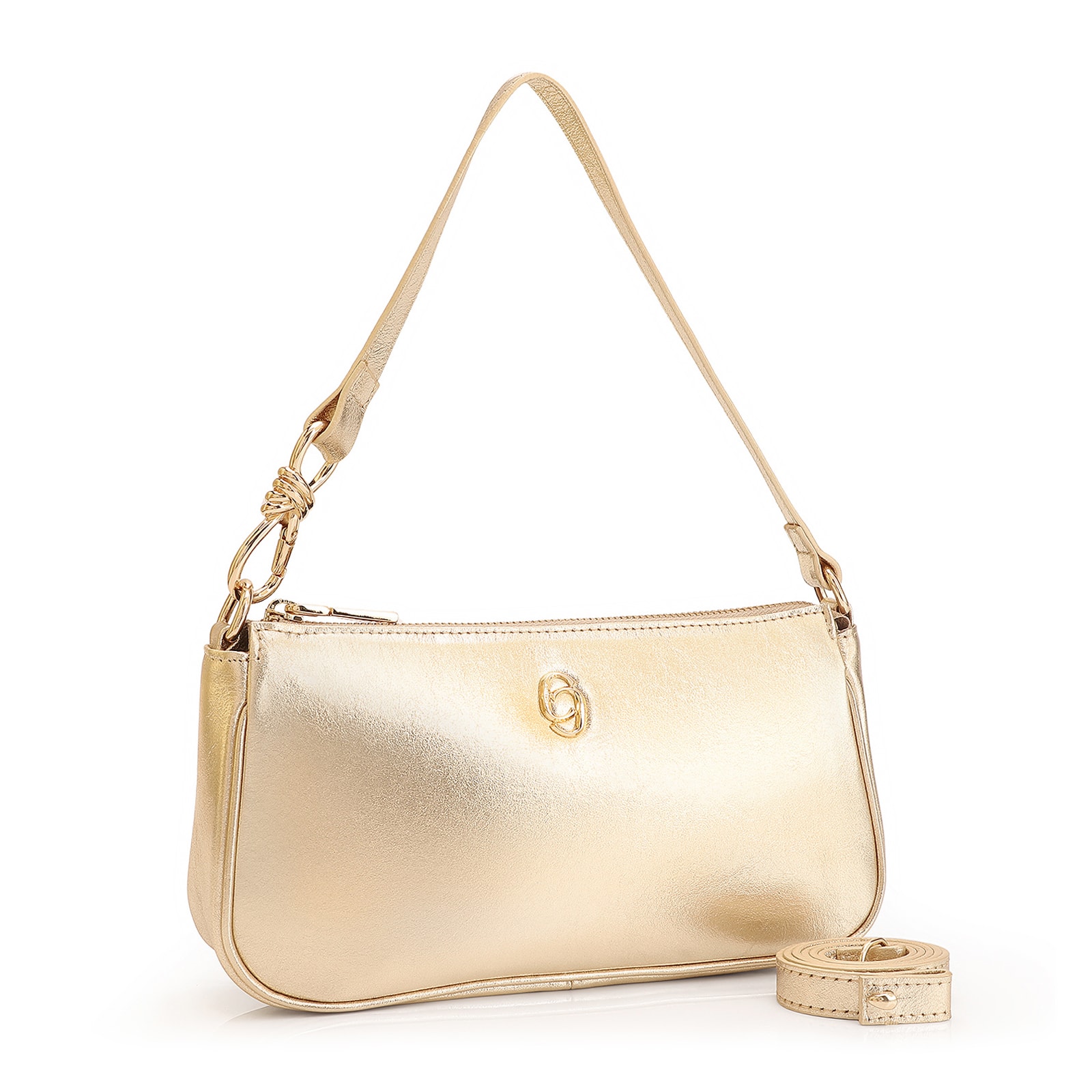 Bolsa De Ombro Couro Dourado