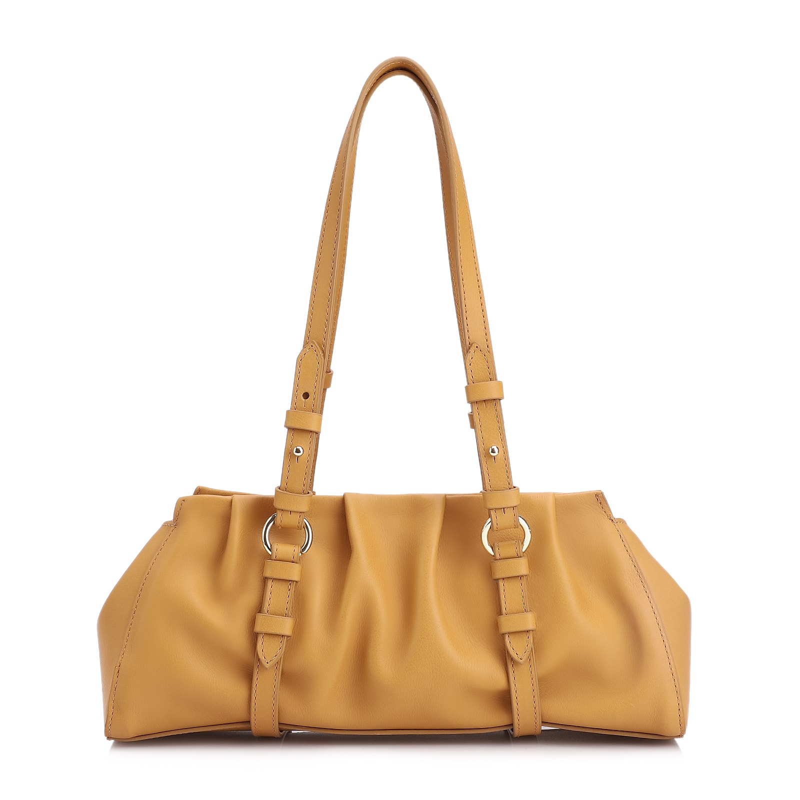 Bolsa De Ombro Couro Drapeado Amarelo