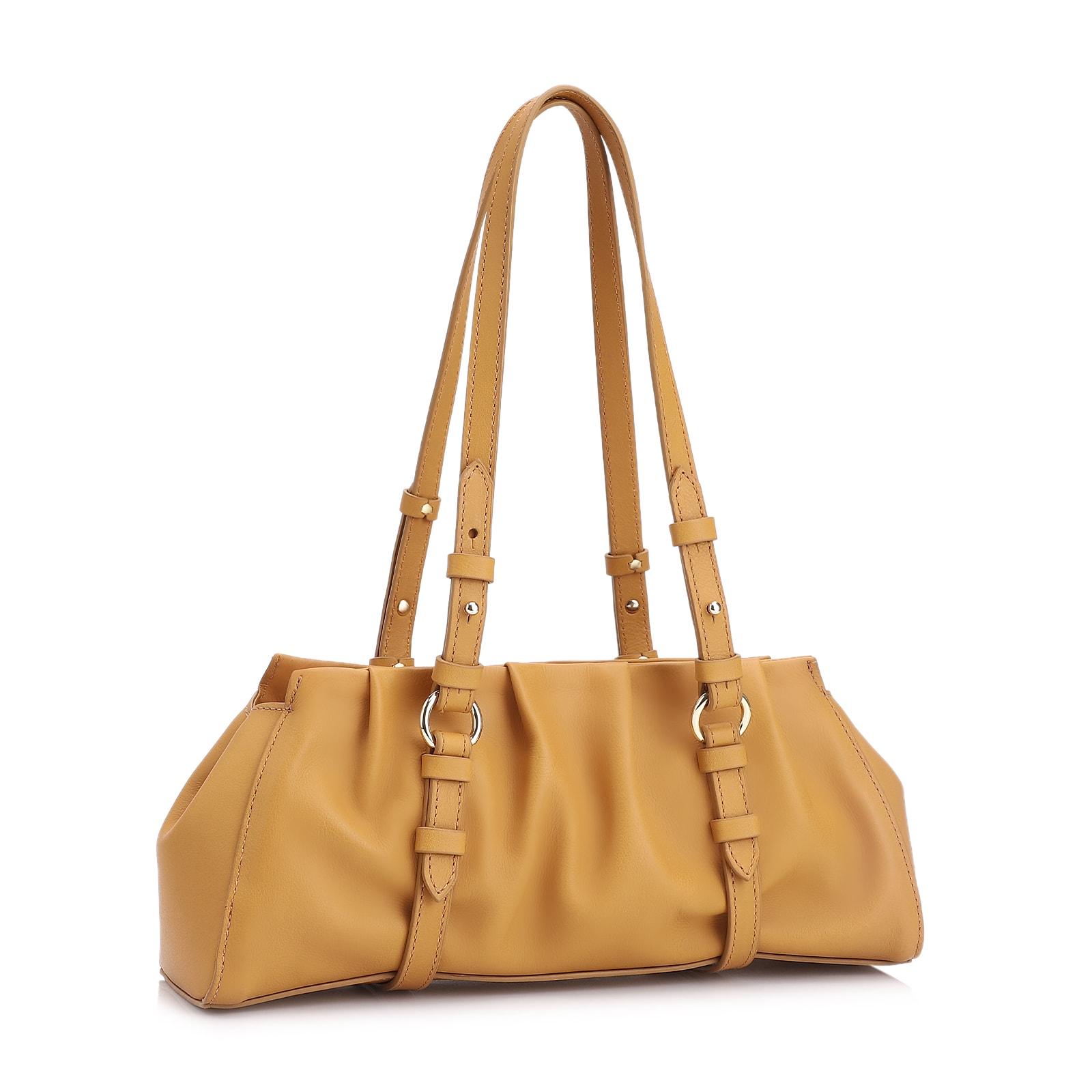 Bolsa De Ombro Couro Drapeado Amarelo
