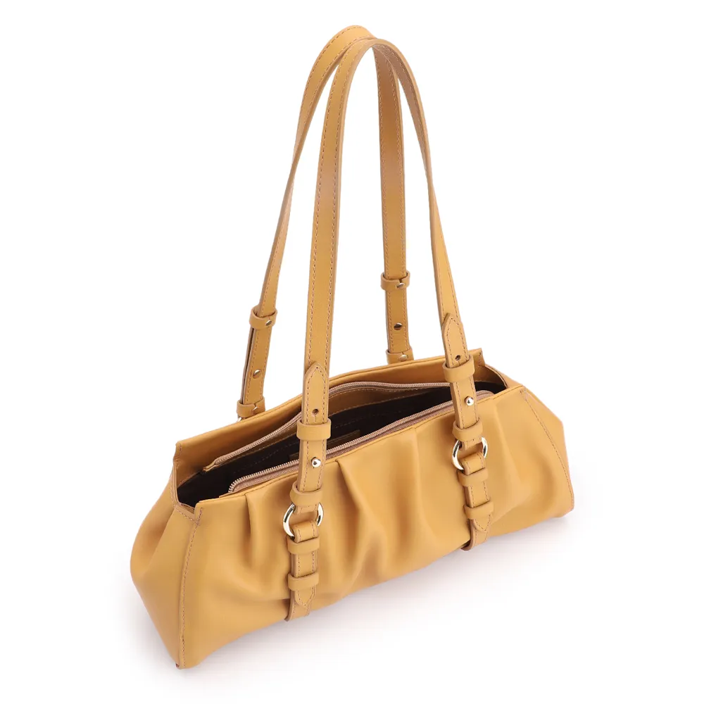 Bolsa De Ombro Couro Drapeado Amarelo - imagem 5