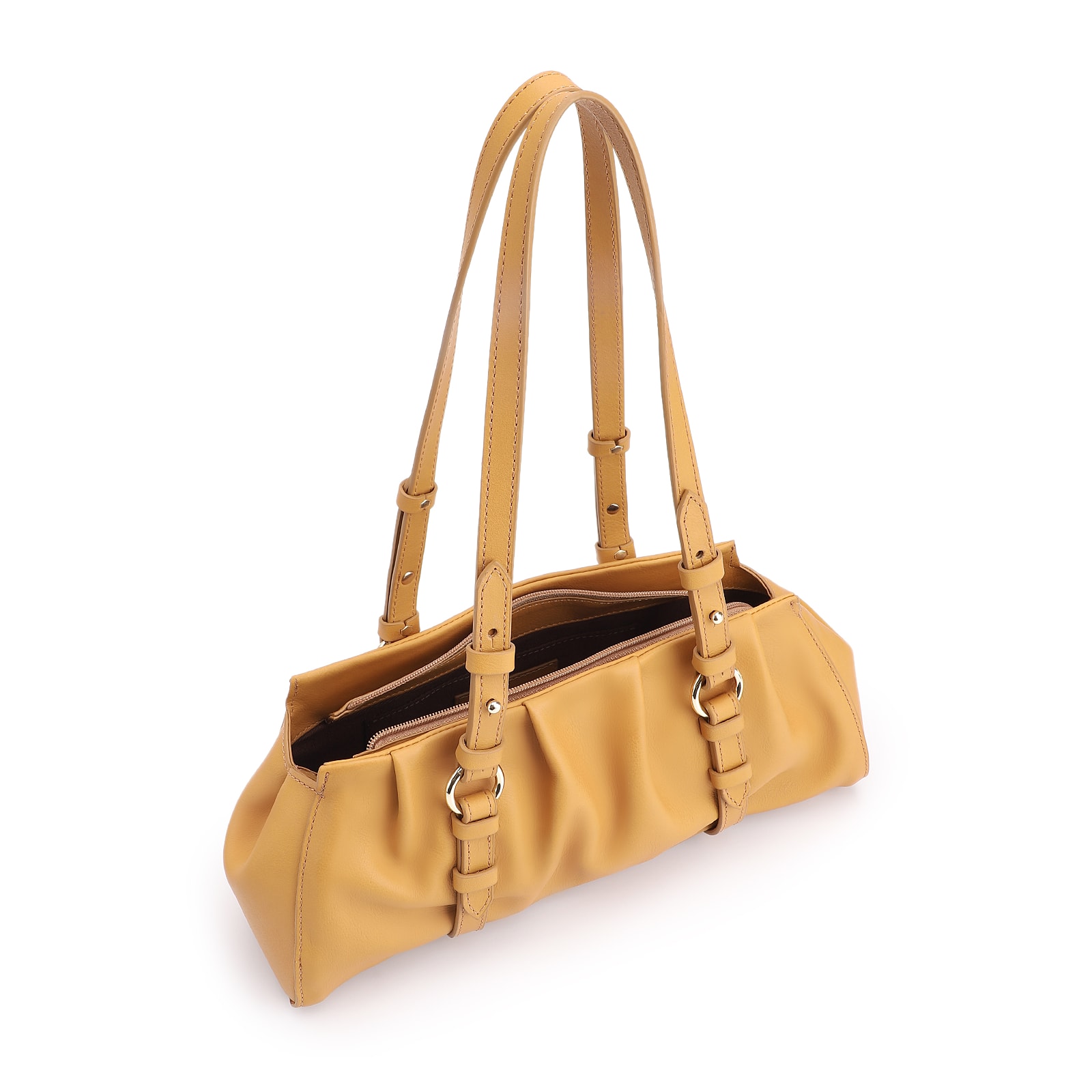 Bolsa De Ombro Couro Drapeado Amarelo