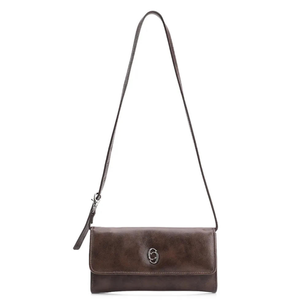 Bolsa De Ombro Couro Estonado Marrom