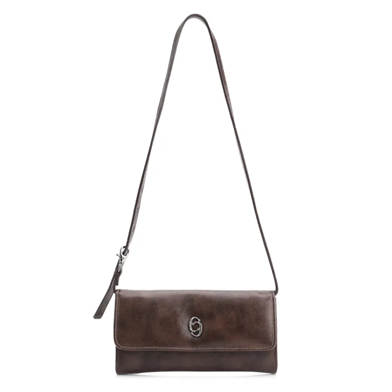 Bolsa De Ombro Couro Estonado Marrom