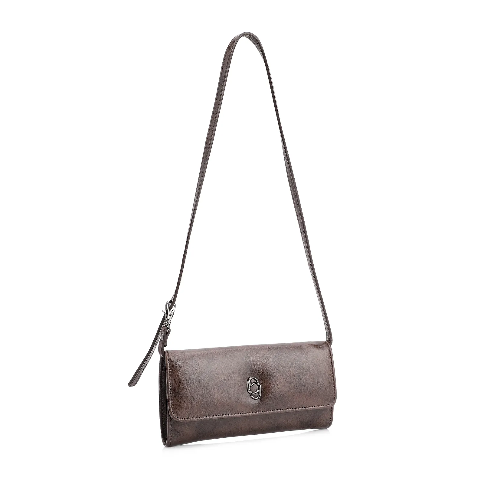 Bolsa De Ombro Couro Estonado Marrom