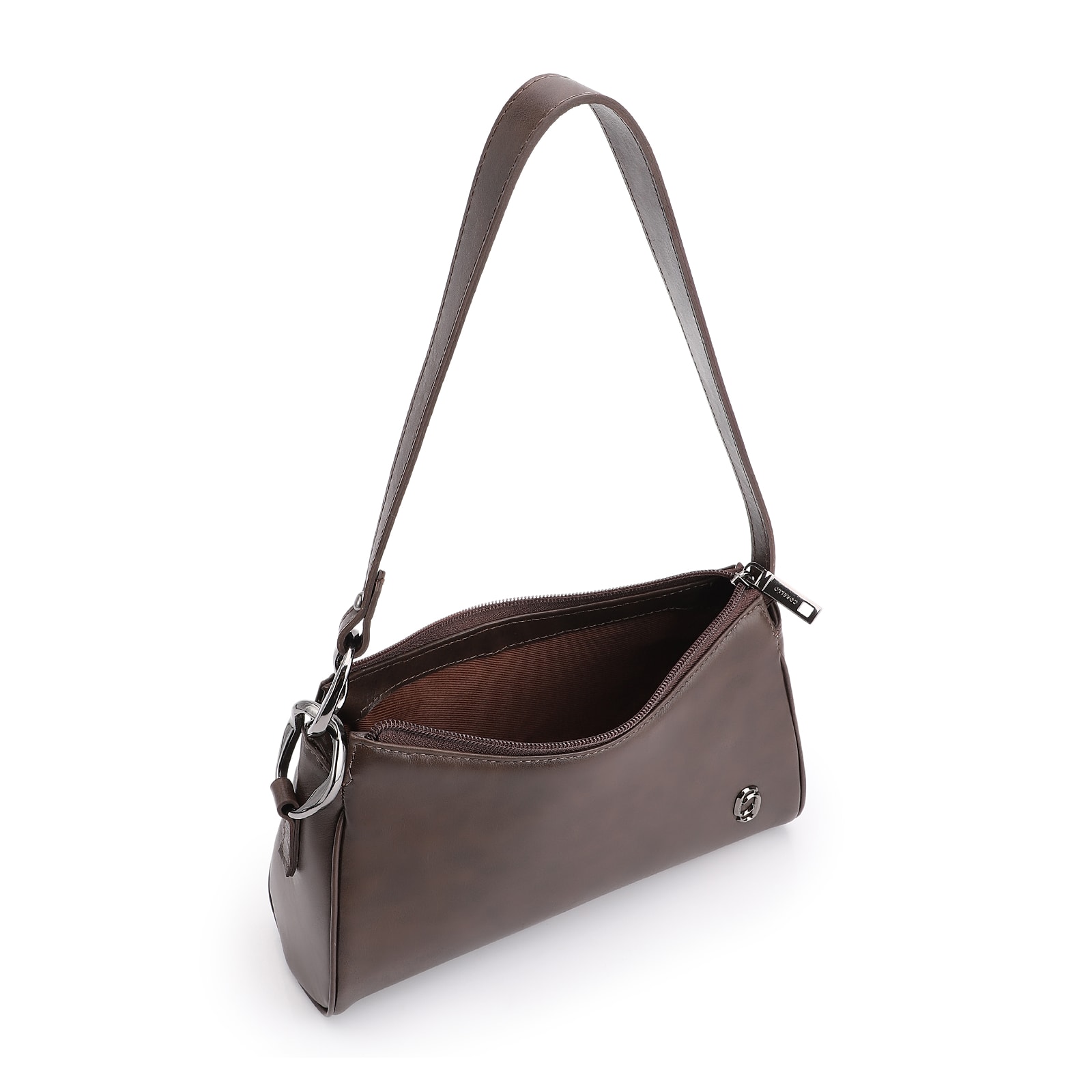 Bolsa De Ombro Couro Estonado Marrom Escuro