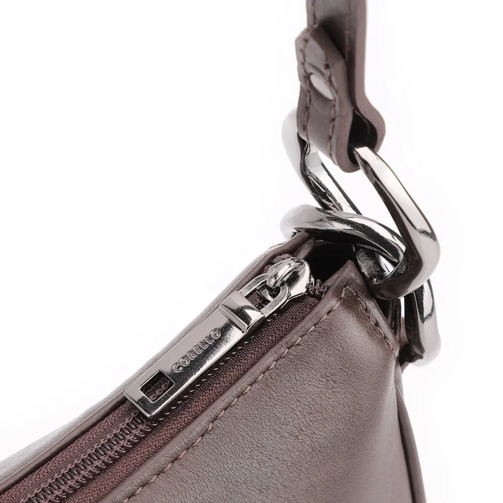 Bolsa De Ombro Couro Estonado Marrom Escuro - imagem 5