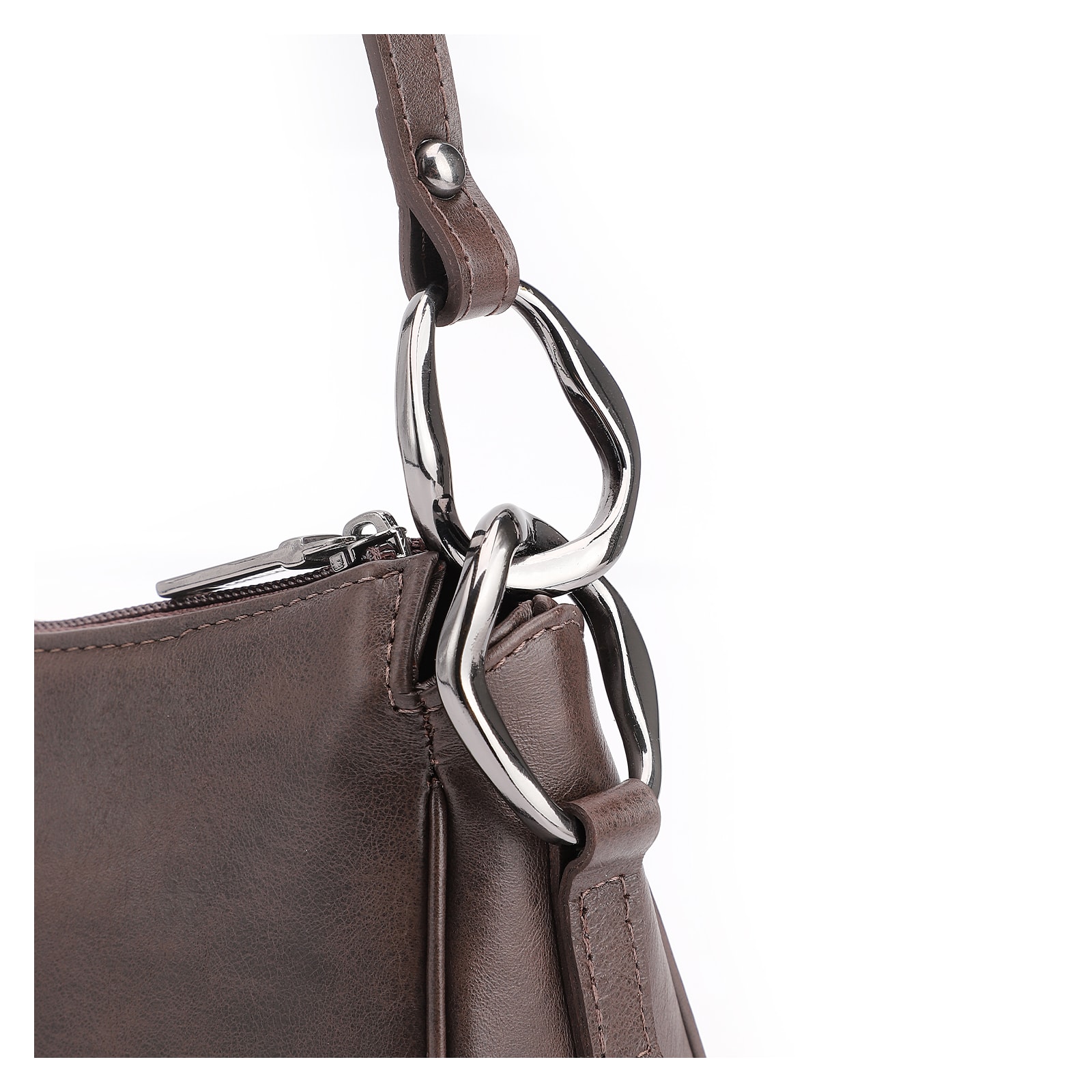 Bolsa De Ombro Couro Estonado Marrom Escuro