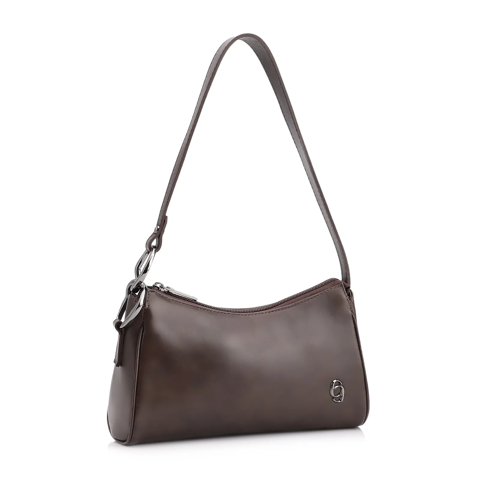 Bolsa De Ombro Couro Estonado Marrom Escuro