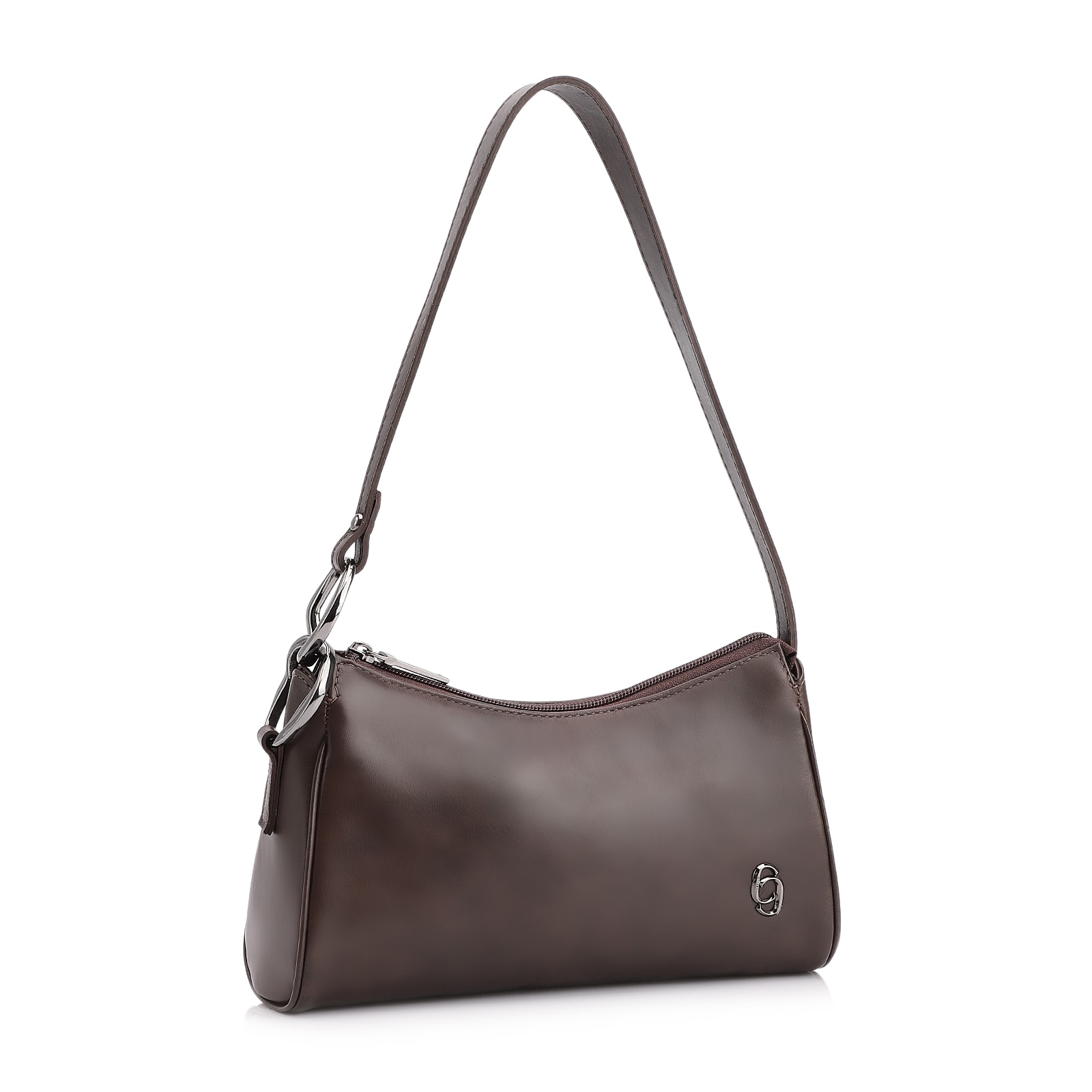 Bolsa De Ombro Couro Estonado Marrom Escuro