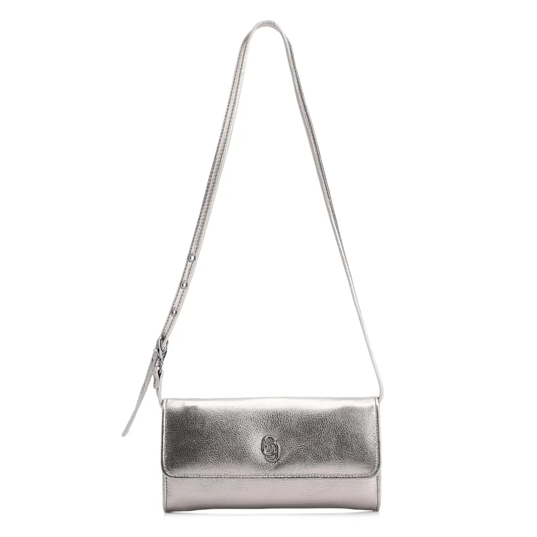 Bolsa De Ombro Couro Estonado Prata