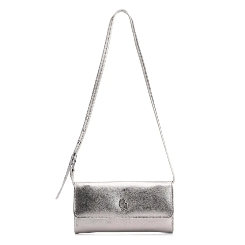 Bolsa De Ombro Couro Estonado Prata
