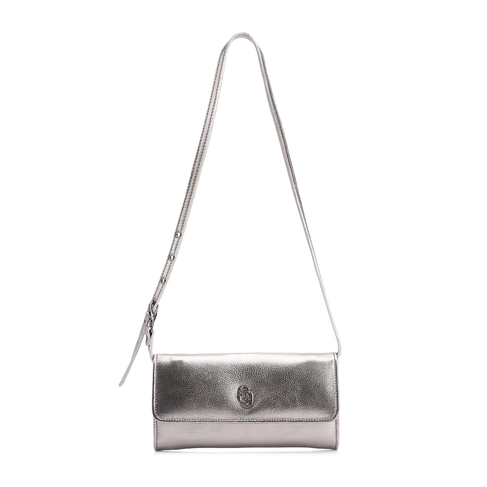 Bolsa De Ombro Couro Estonado Prata