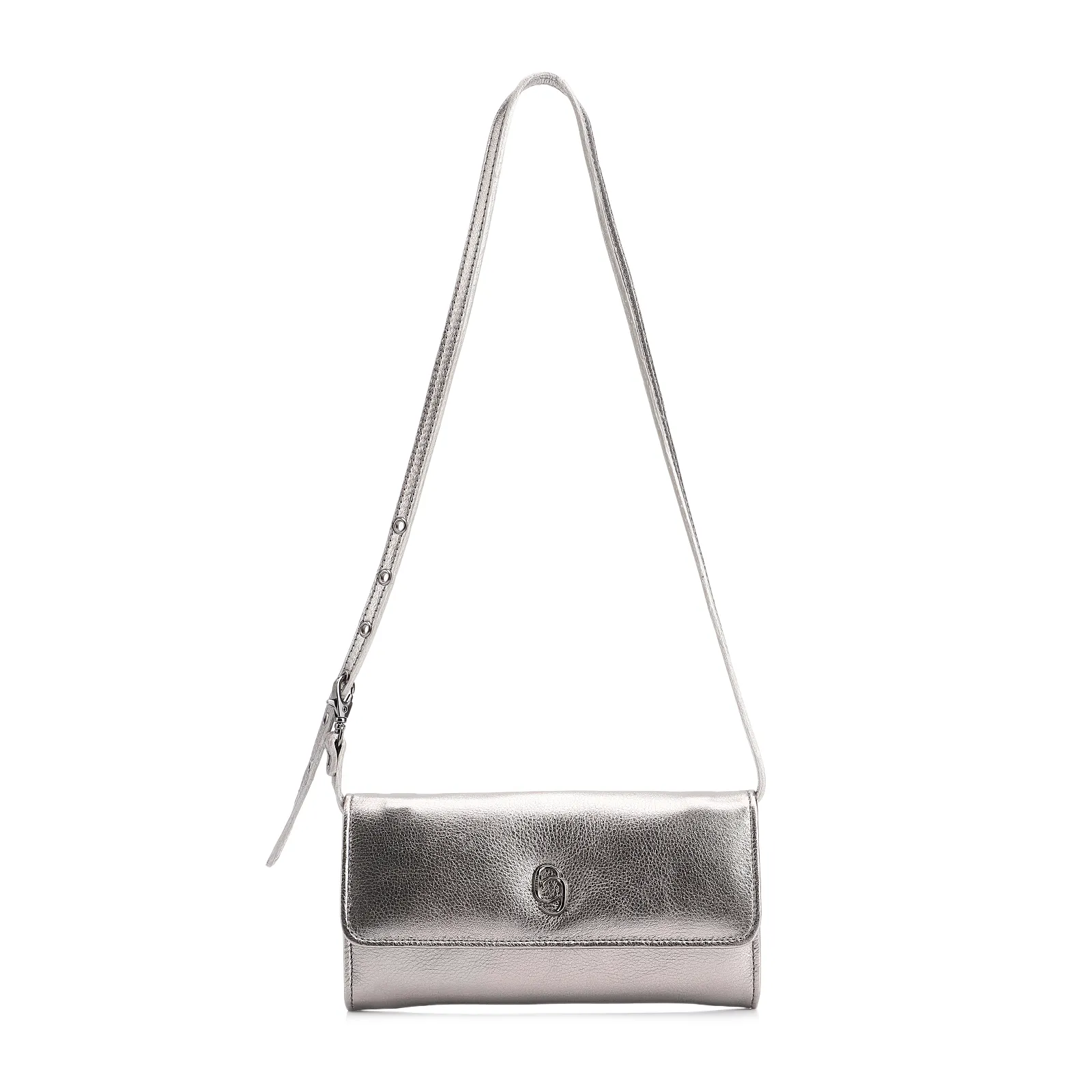Bolsa De Ombro Couro Estonado Prata