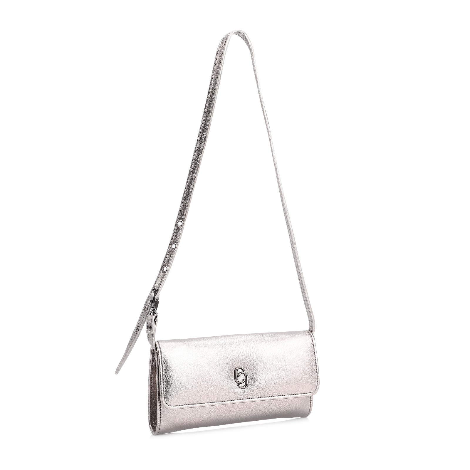 Bolsa De Ombro Couro Estonado Prata