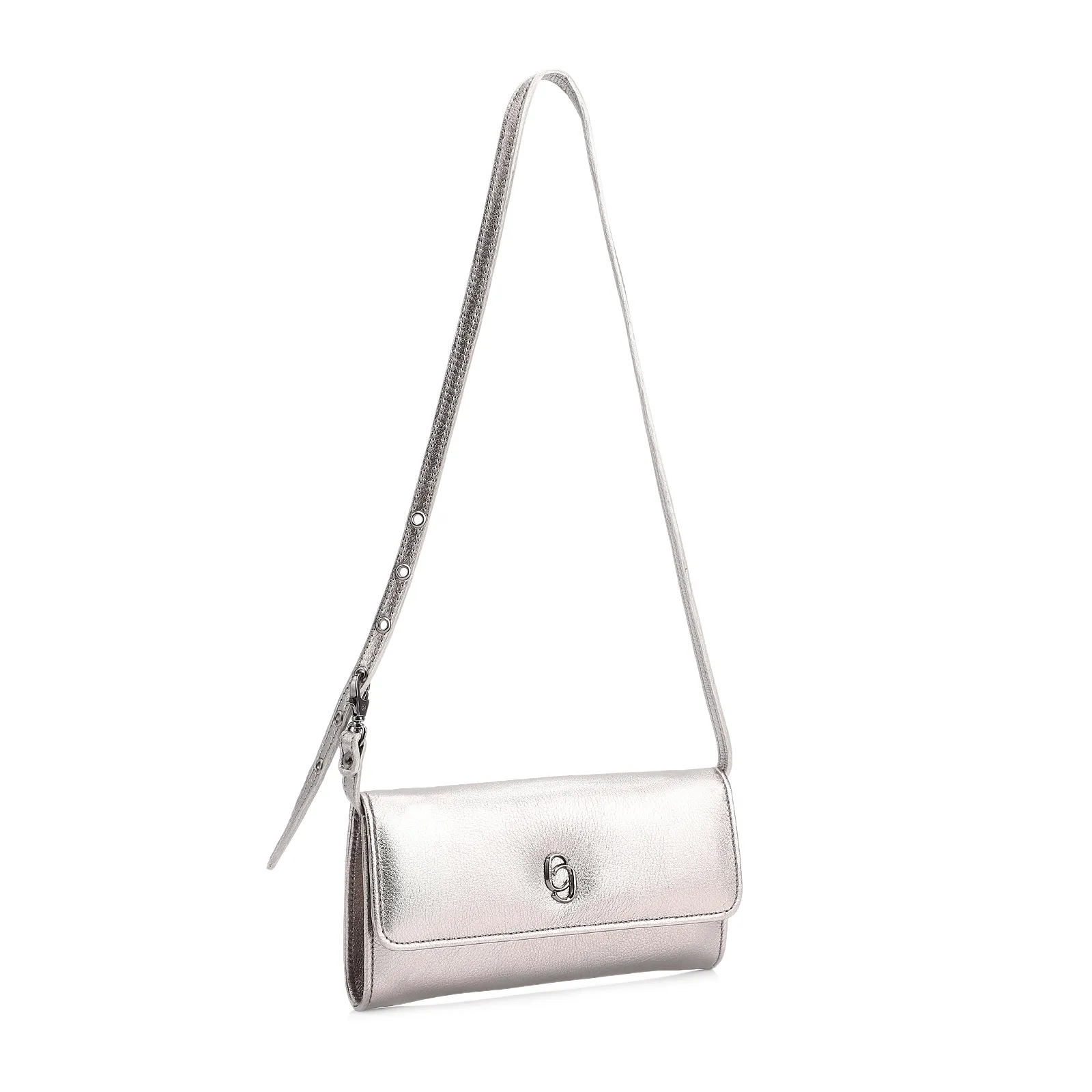 Bolsa De Ombro Couro Estonado Prata