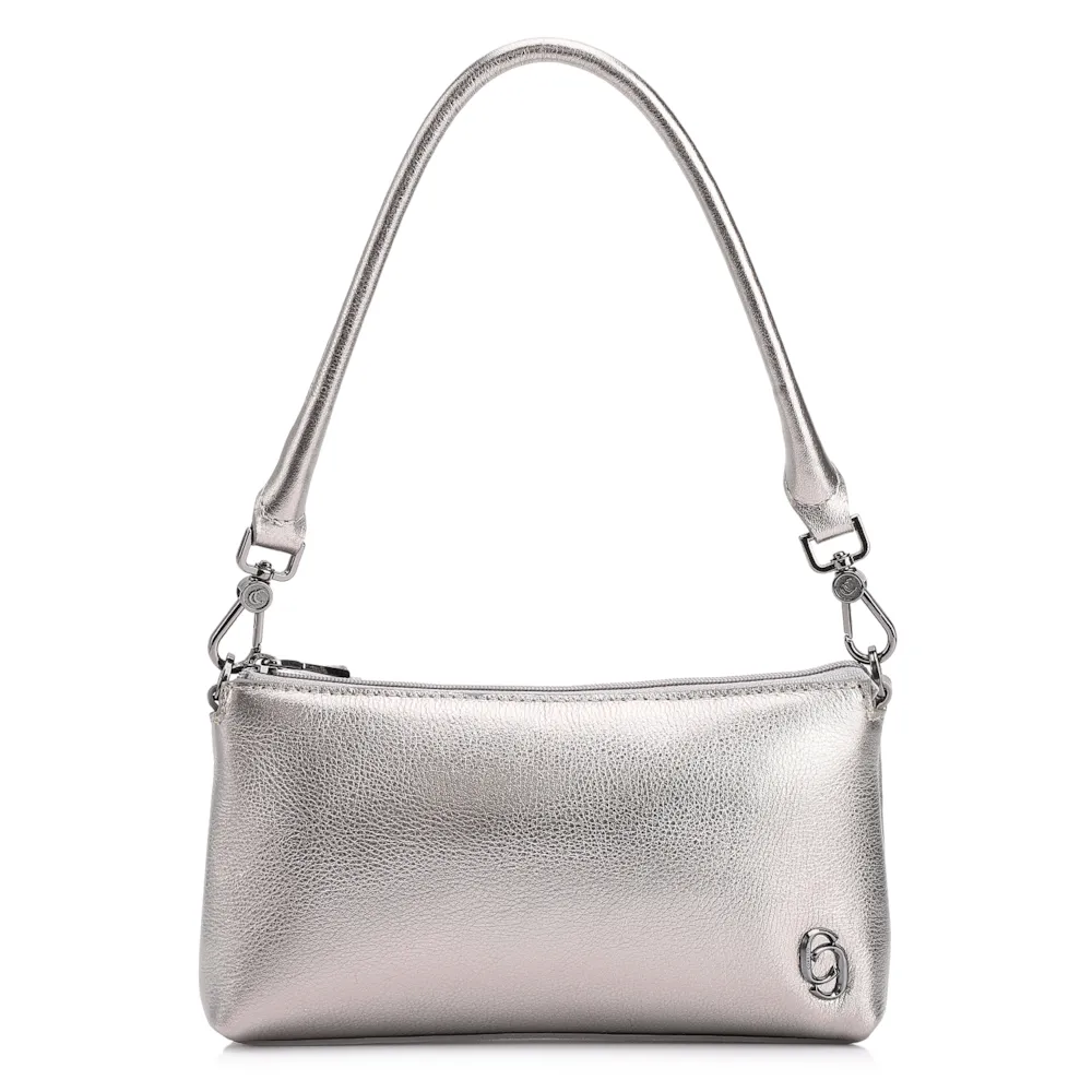 Bolsa De Ombro Couro Estonado Prata