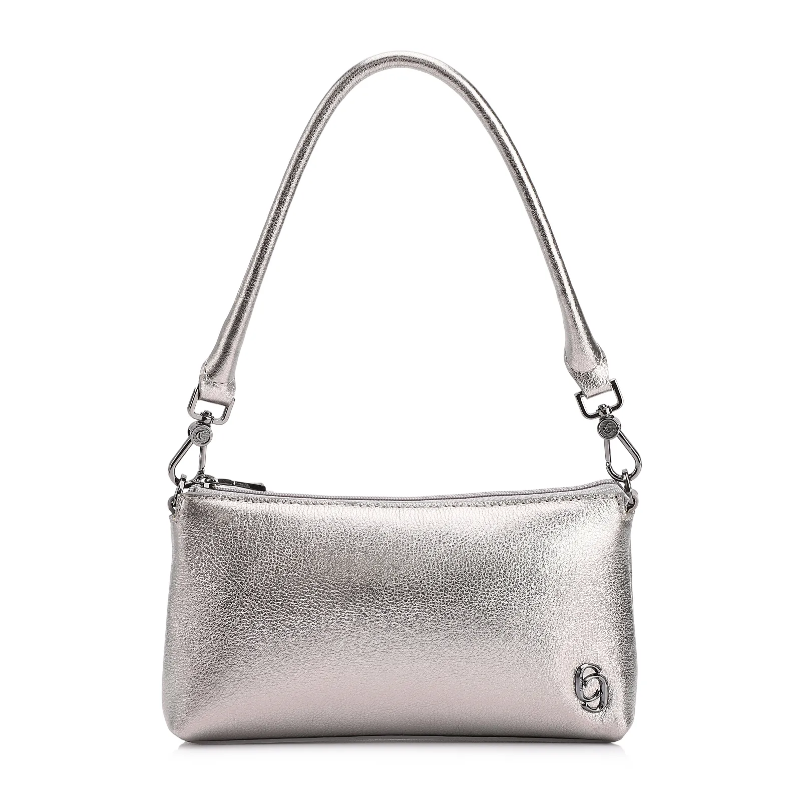 Bolsa De Ombro Couro Estonado Prata