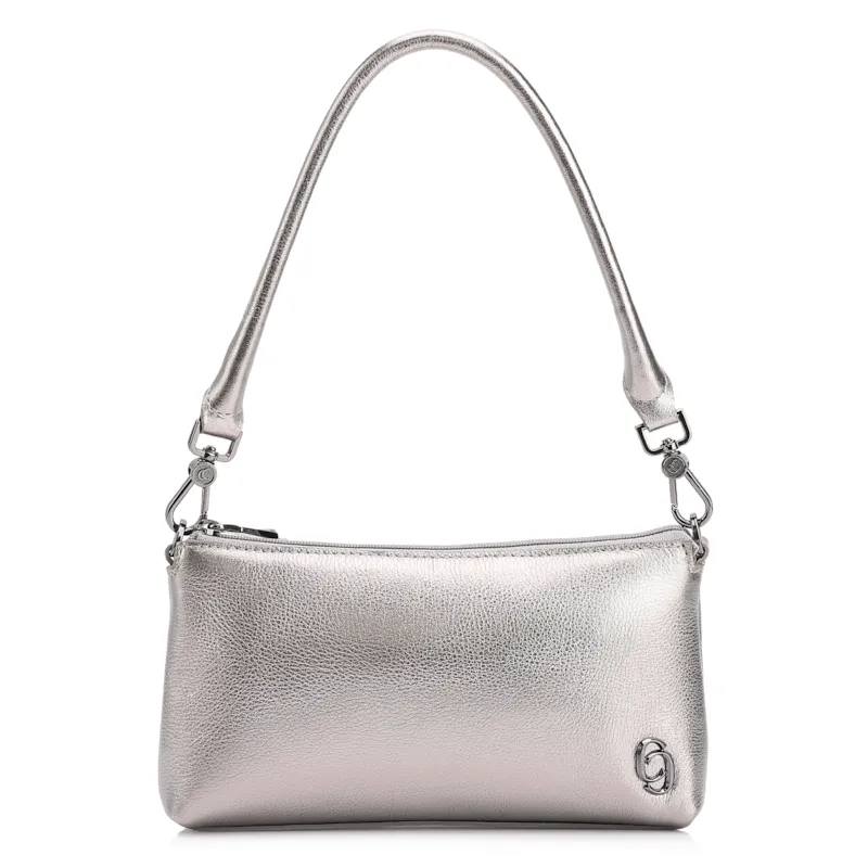 Bolsa De Ombro Couro Estonado Prata