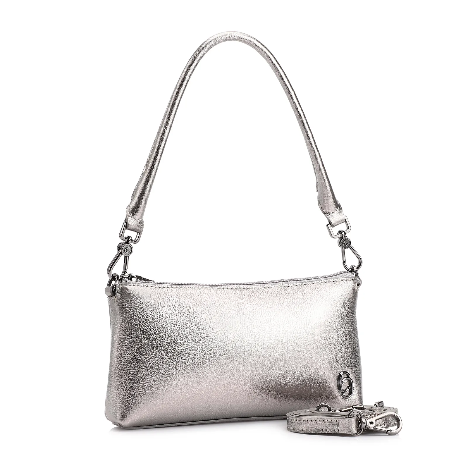 Bolsa De Ombro Couro Estonado Prata