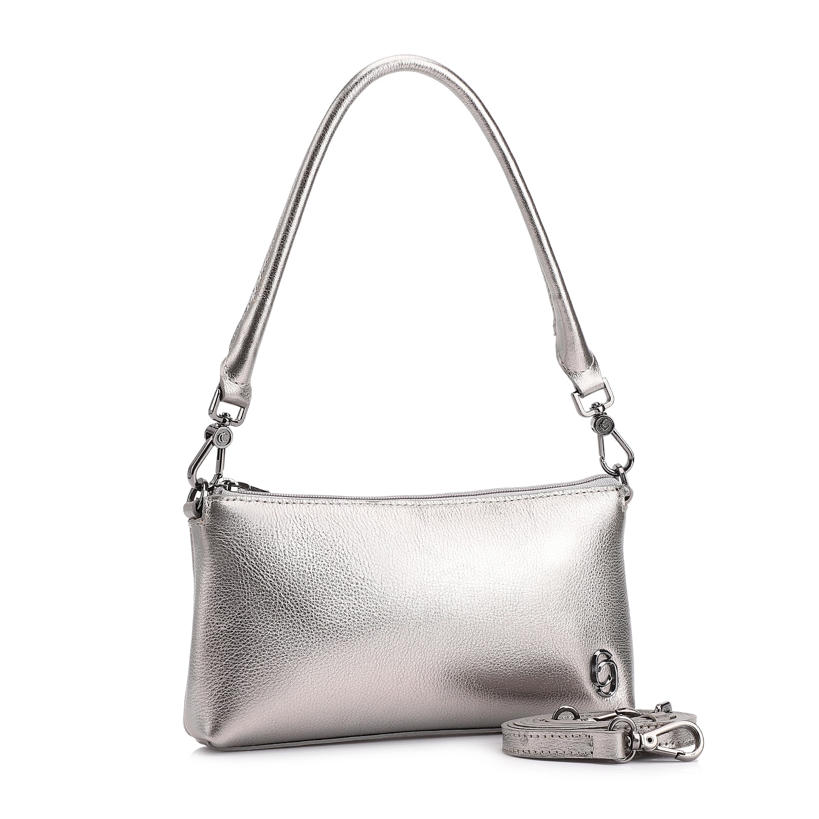 Bolsa De Ombro Couro Estonado Prata