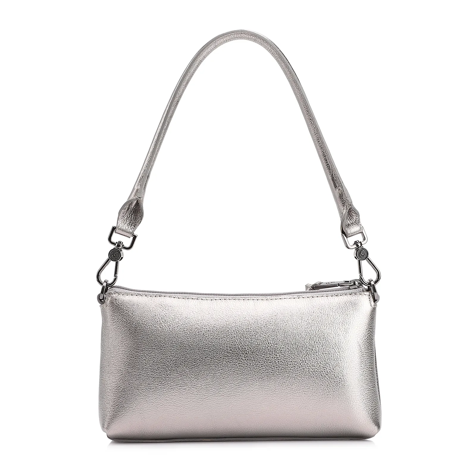 Bolsa De Ombro Couro Estonado Prata