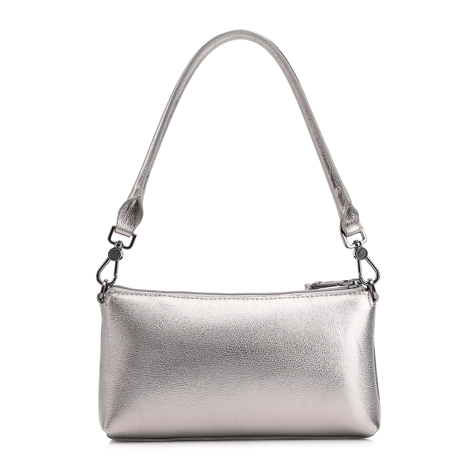 Bolsa De Ombro Couro Estonado Prata