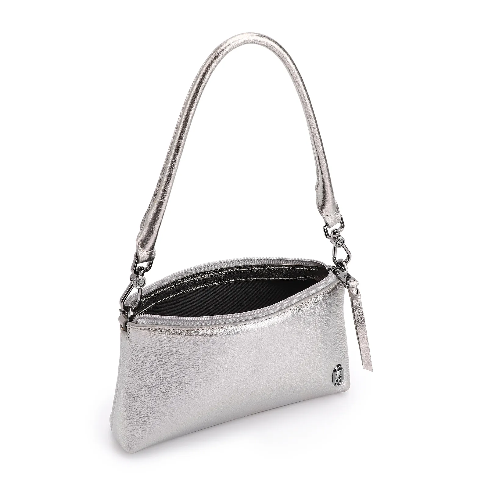 Bolsa De Ombro Couro Estonado Prata