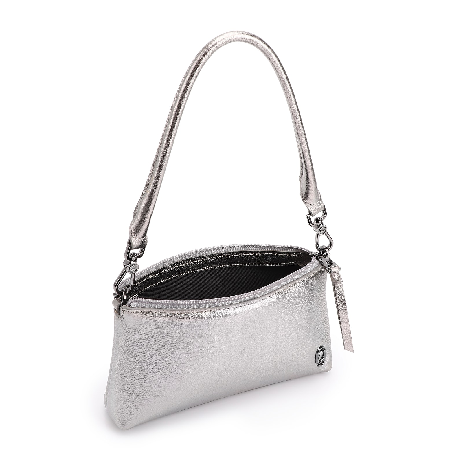 Bolsa De Ombro Couro Estonado Prata