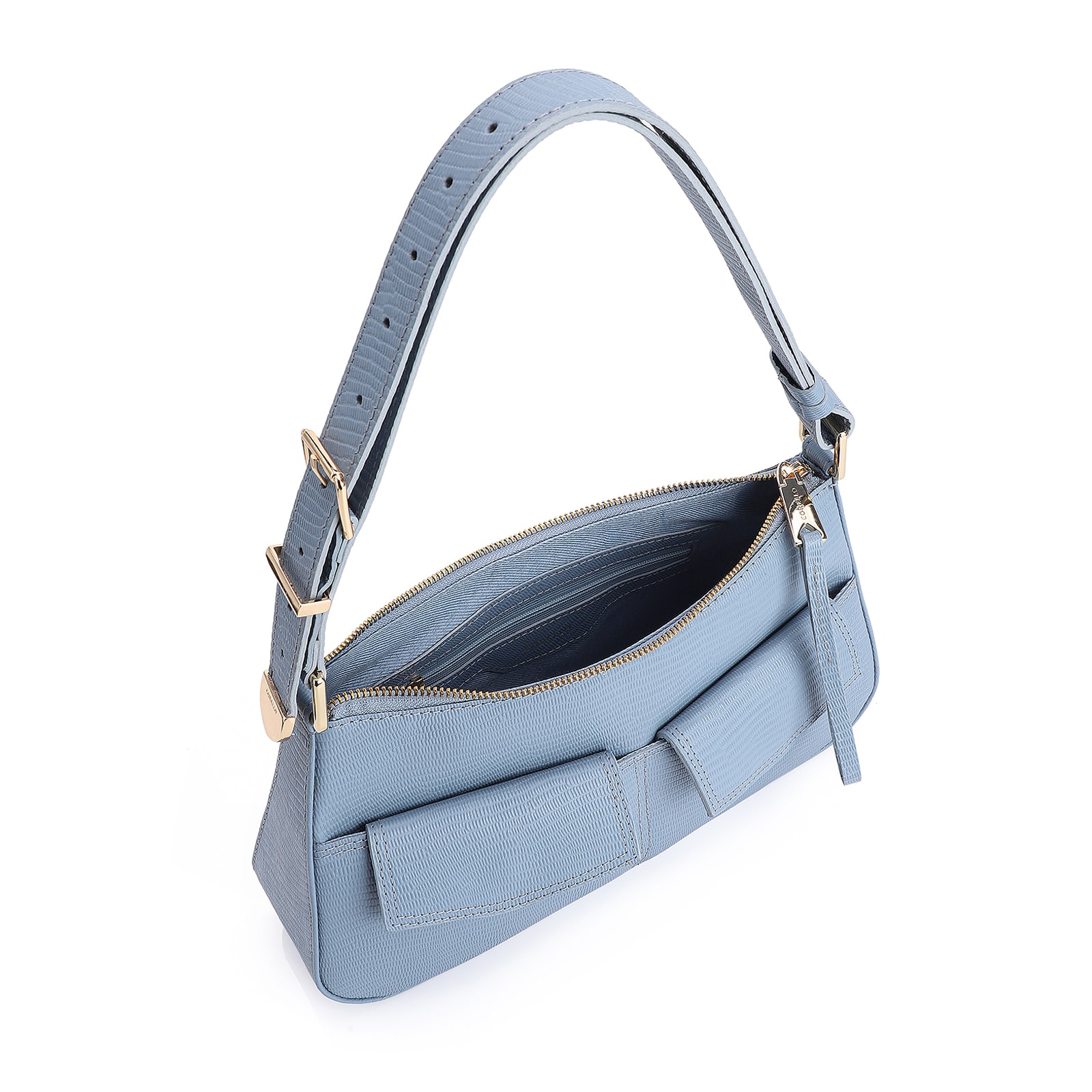 Bolsa De Ombro Couro Lezard Azul