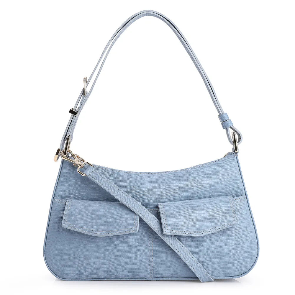 Bolsa De Ombro Couro Lezard Azul