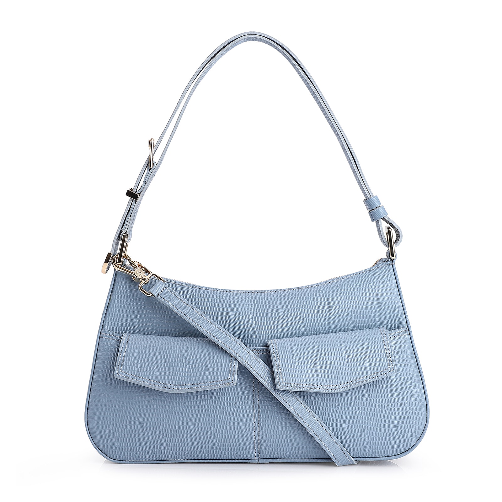 Bolsa De Ombro Couro Lezard Azul