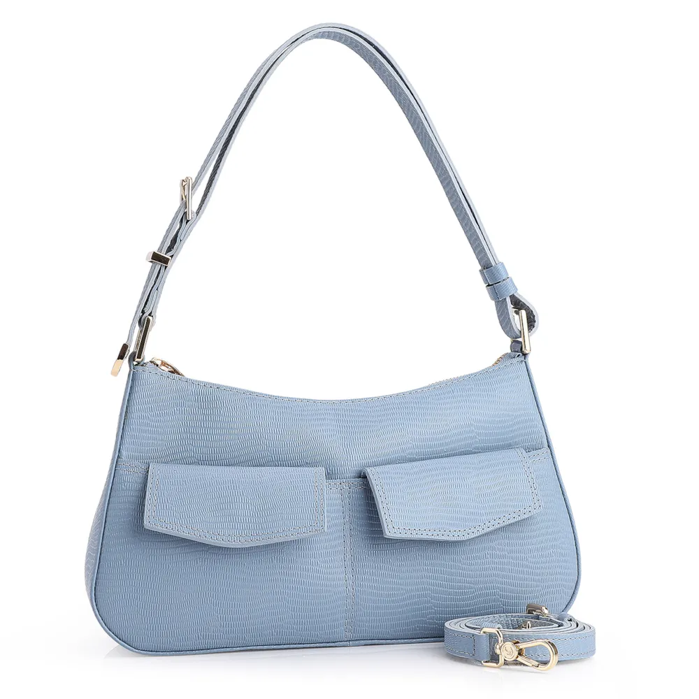 Bolsa De Ombro Couro Lezard Azul - imagem 2