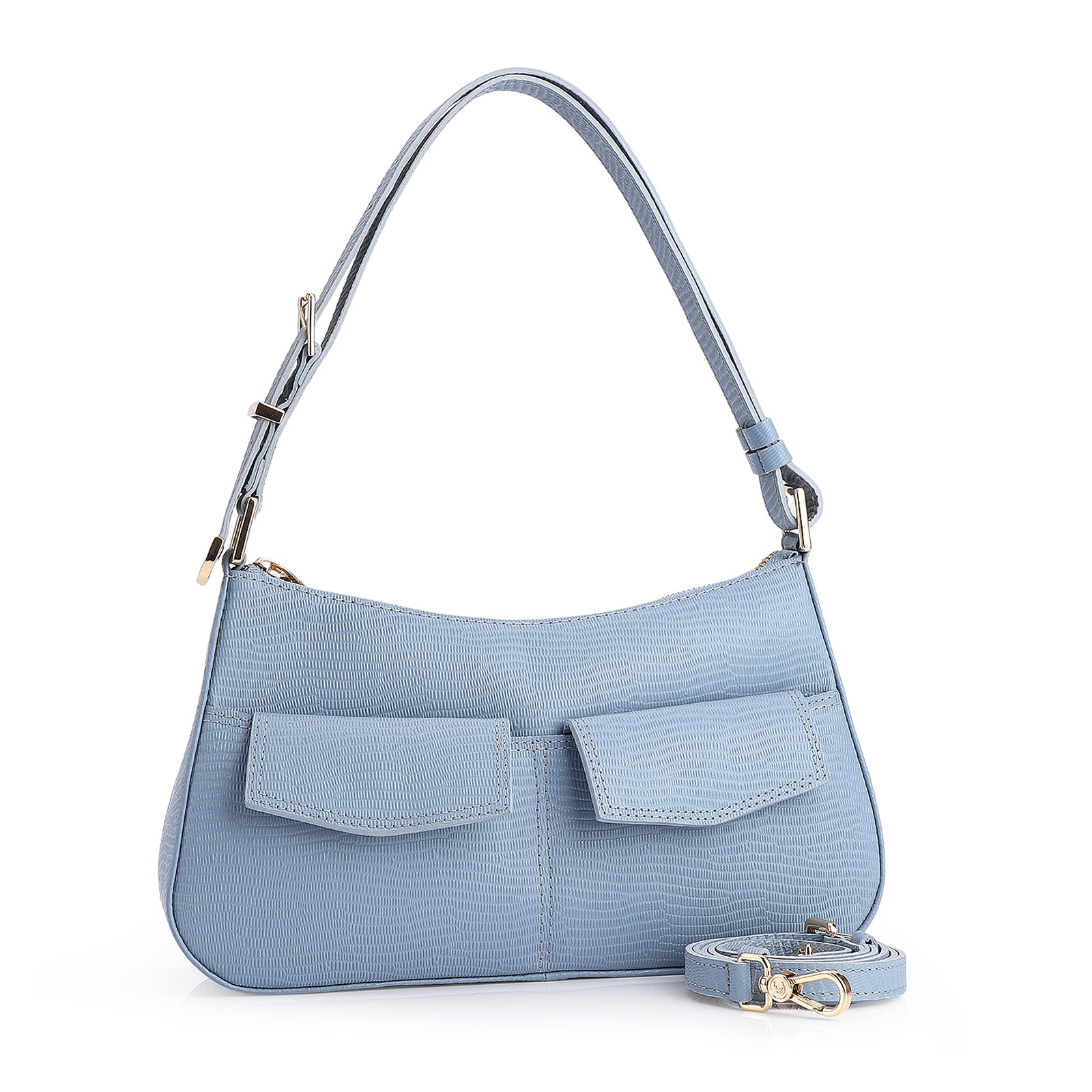 Bolsa De Ombro Couro Lezard Azul