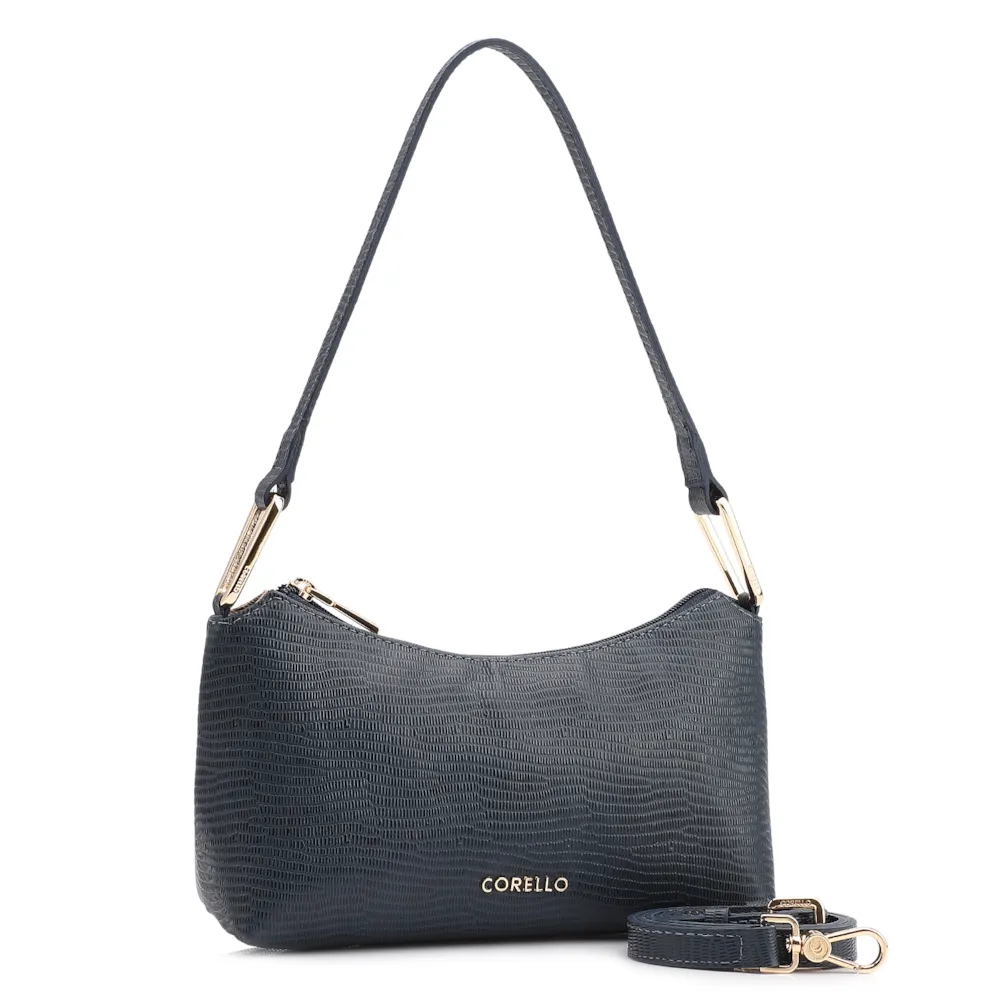  Bolsa De Ombro Couro Lezard Azul - imagem 3